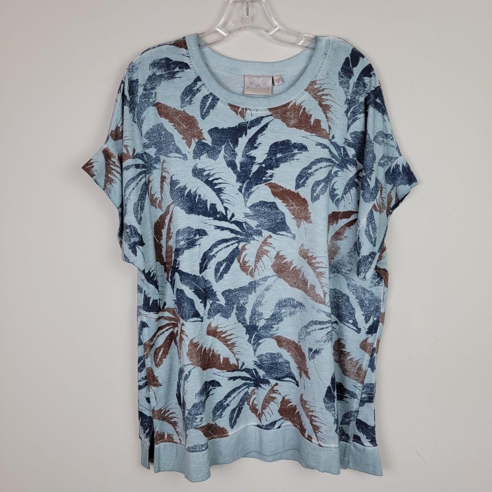 Dantelle Blue Brown Oil Dye Slit Short Sleeves Top